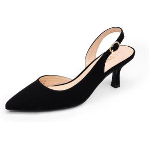 DREAM PAIRS Women’s Kitten Heel Slingback Pointed Closed Toe Low Stiletto Heels Dress Bridal Elegant Wedding Pumps Shoes(Black-nubuck)