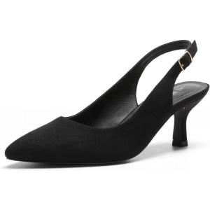 DREAM PAIRS Women’s Kitten Heel Slingback Pointed Closed Toe Low Stiletto Heels Dress Bridal Elegant Wedding Pumps Shoes(Black-suede-1)