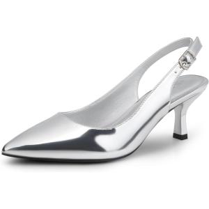 DREAM PAIRS Women’s Kitten Heel Slingback Pointed Closed Toe Low Stiletto Heels Dress Bridal Elegant Wedding Pumps Shoes(Silver-pat)