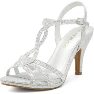 DREAM PAIRS Women’s Kitten Heels Open Toe Stilettos Rhinestone Heels for Dressy Wedding(Silver)