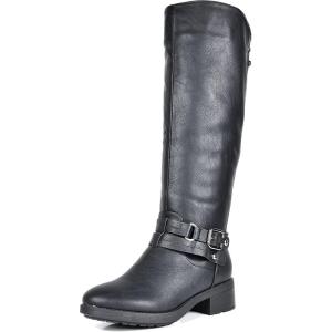 DREAM PAIRS Women’s Knee High Boots, Buckle Riding Boots(Black-u)