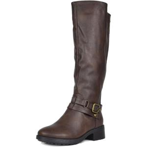 DREAM PAIRS Women’s Knee High Boots, Buckle Riding Boots(Brown)