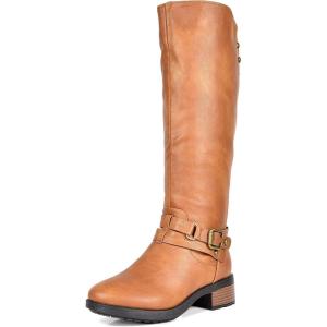 DREAM PAIRS Women’s Knee High Boots, Buckle Riding Boots(Camel-u)