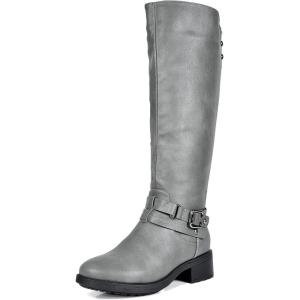 DREAM PAIRS Women’s Knee High Boots, Buckle Riding Boots(Grey)
