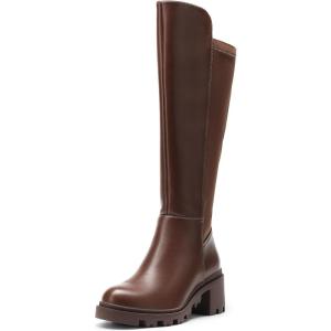 DREAM PAIRS Women’s Knee High Boots, Comfortable Platform Round Toe Stretch Boots for Women(Light Brown)