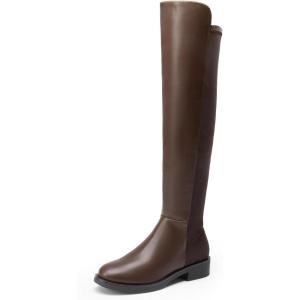 DREAM PAIRS Women’s Knee High Boots, Platform Chunky Heel Thigh High Fashion Over The Knee Boots, SDOB2407W(Brown-pu)