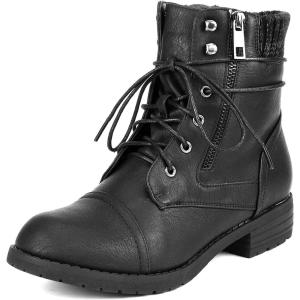 DREAM PAIRS Women’s Lace Up Combat boots Ankle Booties(Black)