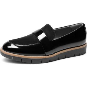 DREAM PAIRS Women’s Loafers, Slip-On Business Casual Work Shoes(Black-pat)