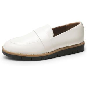 DREAM PAIRS Women’s Loafers, Slip-On Business Casual Work Shoes(White-pu)