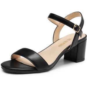 DREAM PAIRS Women’s Low Heels Block Open Toe Ankle Strap Classic Short Chunky Sandals with Buckle for Daily Work Wedding Party(Black-pu)