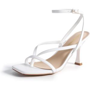 DREAM PAIRS Women’s Low Kitten Heels Strappy Design with Lace Up Open Square Toe Thong Ankle Strap Shoes Fashionable Sexy Sylvestra Heeled Sandals for Dressy Occasions(White)