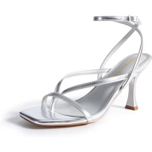 DREAM PAIRS Women’s Low Kitten Heels Strappy Design with Lace Up Open Square Toe Thong Ankle Strap Shoes Fashionable Sexy Sylvestra Heeled Sandals for Dressy Occasions(Silver)
