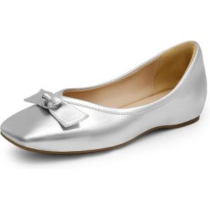 DREAM PAIRS Women’s Low Wedge Dressy Flats, Comfortable Square Toe Rhinestone Wedding Shoes(Silver-metallic)