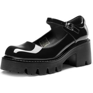 DREAM PAIRS Women’s Mary Janes Shoes Platform Dress Low Heel Chunky Pumps Round Toe Ankle Strap Pumps Shoes Oxfords Esther(Black)