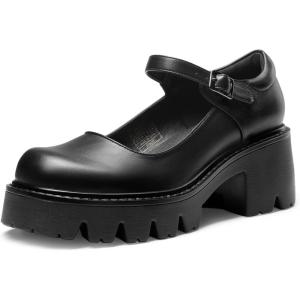 DREAM PAIRS Women’s Mary Janes Shoes Platform Dress Low Heel Chunky Pumps Round Toe Ankle Strap Pumps Shoes Oxfords Esther(Black-pu)