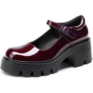 DREAM PAIRS Women’s Mary Janes Shoes Platform Dress Low Heel Chunky Pumps Round Toe Ankle Strap Pumps Shoes Oxfords Esther(Burgundy-pat)