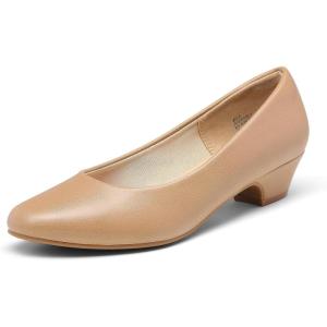 DREAM PAIRS Women’s Mila Low Chunky Heel Pump Shoes(Nude/Pu)