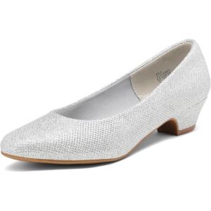 DREAM PAIRS Women’s Mila Low Chunky Heel Pump Shoes(Silver/Glitter)