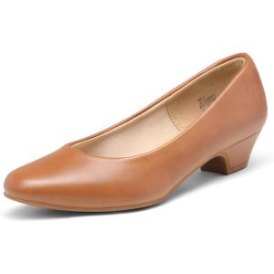 DREAM PAIRS Women’s Mila Low Chunky Heel Pump Shoes(Tan/Pu)