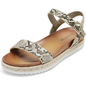DREAM PAIRS Women’s Open Toe Ankle Strap Espadrille Casual Flatform Platform Wedge Sandals(Beige/Snake/Pu)