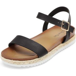 DREAM PAIRS Women’s Open Toe Ankle Strap Espadrille Casual Flatform Platform Wedge Sandals(Black/Pu)