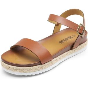 DREAM PAIRS Women’s Open Toe Ankle Strap Espadrille Casual Flatform Platform Wedge Sandals(Brown-pu)