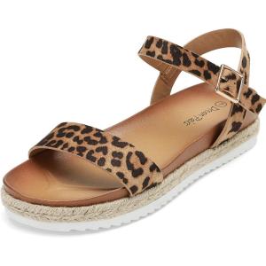 DREAM PAIRS Women’s Open Toe Ankle Strap Espadrille Casual Flatform Platform Wedge Sandals(Leopard/Suede)