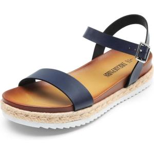 DREAM PAIRS Women’s Open Toe Ankle Strap Espadrille Casual Flatform Platform Wedge Sandals(Navy-pu)