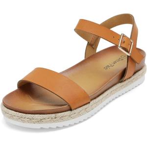 DREAM PAIRS Women’s Open Toe Ankle Strap Espadrille Casual Flatform Platform Wedge Sandals(Tan/Pu)
