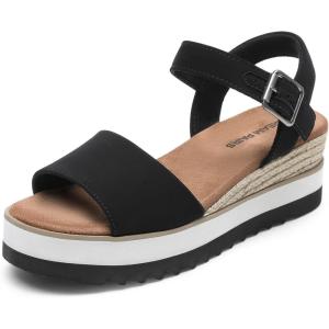 DREAM PAIRS Women’s Open Toe Buckle Ankle Strap Espadrille Platform Wedge Sandals(Black)