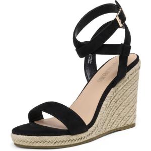 DREAM PAIRS Womens Open Toe Espadrilles Dressy Platform Sandals Buckle Ankle Strap Stylish Wedges Sandals(Black/Suede)
