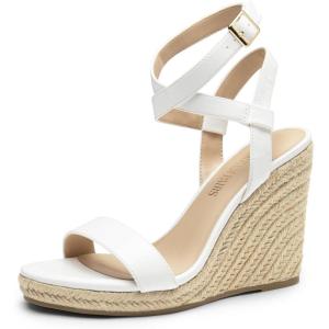 DREAM PAIRS Womens Open Toe Espadrilles Dressy Platform Sandals Buckle Ankle Strap Stylish Wedges Sandals(White-pu)