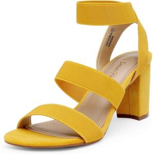DREAM PAIRS Women’s Open Toe High Chunky Elastic Strap Dress Heel Sandals(Mustard/Yellow)