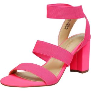 DREAM PAIRS Women’s Open Toe High Chunky Elastic Strap Dress Heel Sandals(Neon/Pink)