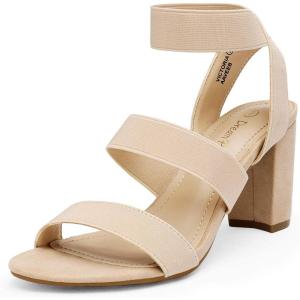 DREAM PAIRS Women’s Open Toe High Chunky Elastic Strap Dress Heel Sandals(Nude)