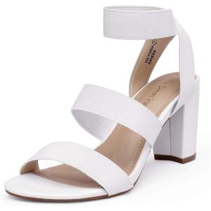 DREAM PAIRS Women’s Open Toe High Chunky Elastic Strap Dress Heel Sandals(White)