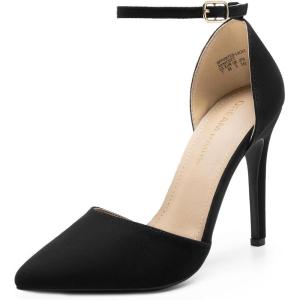 DREAM PAIRS Women’s Oppointed-Lacey Pointed Toe Ankle Strap High Heel Stiletto Pumps Wedding Dress Shoes(Black/Suede)