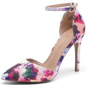 DREAM PAIRS Women’s Oppointed-Lacey Pointed Toe Ankle Strap High Heel Stiletto Pumps Wedding Dress Shoes(Floral)