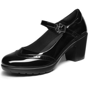 DREAM PAIRS Women’s Oxfords Mary Jane Dress Shoes Heels for Women(Black-pat)