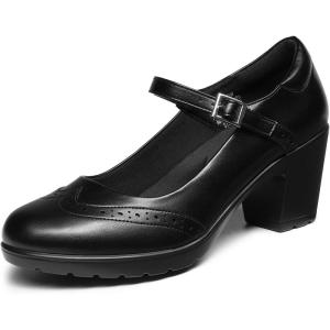 DREAM PAIRS Women’s Oxfords Mary Jane Dress Shoes Heels for Women(Black-pu)