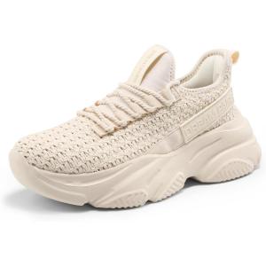 DREAM PAIRS Women’s Platform Chunky Fashion Sneakers Slip on Walking Stylish Lightweight Classic Casual Sneaker(Beige)