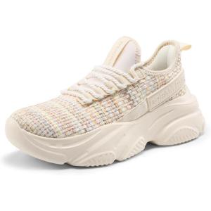 DREAM PAIRS Women’s Platform Chunky Fashion Sneakers Slip on Walking Stylish Lightweight Classic Casual Sneaker(Beige/Rainbow)