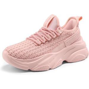 DREAM PAIRS Women’s Platform Chunky Fashion Sneakers Slip on Walking Stylish Lightweight Classic Casual Sneaker(Pink)