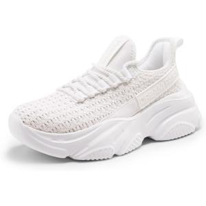 DREAM PAIRS Women’s Platform Chunky Fashion Sneakers Slip on Walking Stylish Lightweight Classic Casual Sneaker(White)