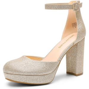DREAM PAIRS Women’s Platform Chunky High Heels Closed Toe Block Ankle Strap Dress Bridal Party Wedding Shoes(Gold)