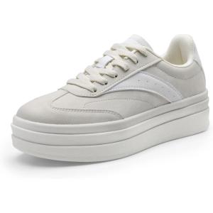 DREAM PAIRS Women’s Platform Sneakers Walking Val Tennis Lace-Up Comfortable Casual Fashion Sneakers Shoes.(Beige)
