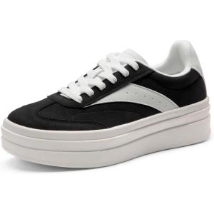 DREAM PAIRS Women’s Platform Sneakers Walking Val Tennis Lace-Up Comfortable Casual Fashion Sneakers Shoes.(Black/White)