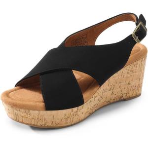 DREAM PAIRS Women’s Platform Wedge Heel Sandals Comfortable Ankle Strap Sandals for Women Casual Dressy Summer,Size 10,Black-Nubuck,SDPW2411W