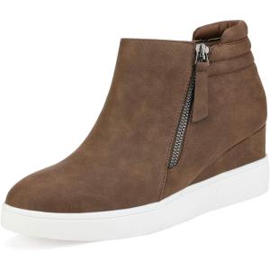 DREAM PAIRS Women’s Platform Wedge Sneakers Ankle Booties(Brown)