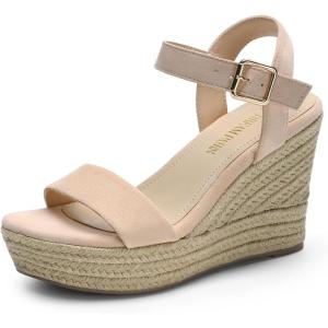DREAM PAIRS Women’s Platform Wedges Sandals, Comfortable Open Toe Espadrilles Sandals Dressy Buckle Ankle Strap Summer Shoes(All Nude)